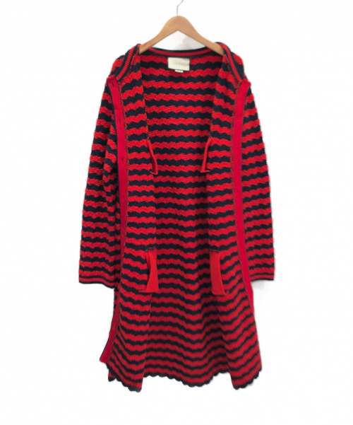 GUCCI（グッチ）GUCCI (グッチ) ロングカーディガン レッド×ネイビー サイズ:Mの古着・服飾アイテム