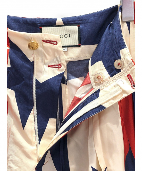 GUCCI（グッチ）GUCCI (グッチ) シルクプリーツワイドパンツ トリコロールカラー サイズ:40の古着・服飾アイテム