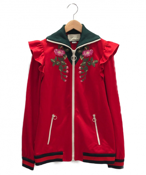GUCCI（グッチ）GUCCI (グッチ) エンブロイダリーテクニカルジャージージャケット レッド サイズ:Mの古着・服飾アイテム