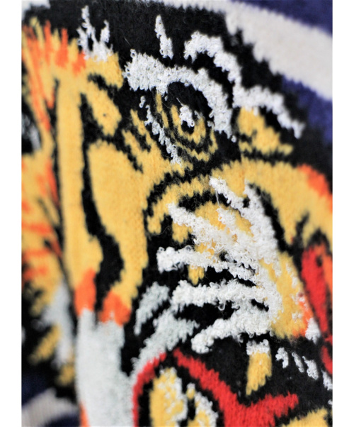 GUCCI（グッチ）GUCCI (グッチ) タイガー刺繍ボーダーニット ホワイト×ブルー サイズ:M ボーダーの古着・服飾アイテム