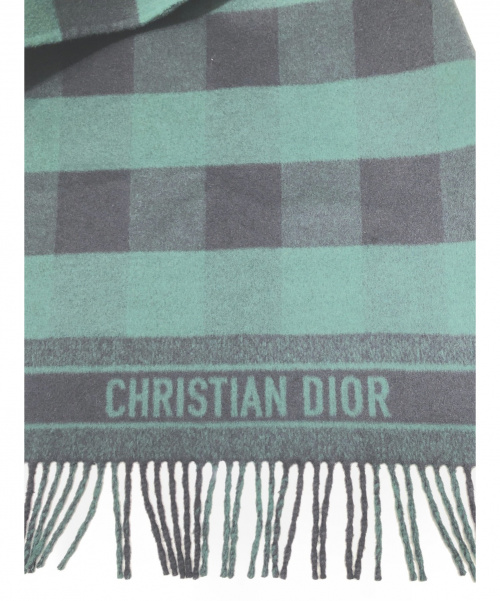 Christian Dior（クリスチャン ディオール）Christian Dior (クリスチャンディオール) フリンジウールスカーフジャケット ブラック×グリーン サイズ:XSの古着・服飾アイテム