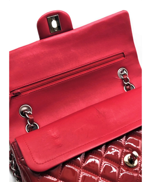 CHANEL（シャネル）CHANEL (シャネル) Wフラップチェーンショルダーバッグ レッド サイズ:- マトラッセ エナメル 14419116の古着・服飾アイテム
