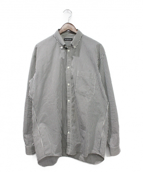 BALENCIAGA（バレンシアガ）BALENCIAGA (バレンシアガ) バックロゴボタンダウンシャツ ブラック×ホワイト サイズ:38の古着・服飾アイテム