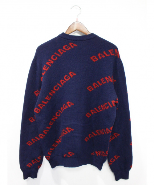 BALENCIAGA（バレンシアガ）BALENCIAGA (バレンシアガ) ロゴクルーネックニット ネイビー×レッド サイズ:Sの古着・服飾アイテム