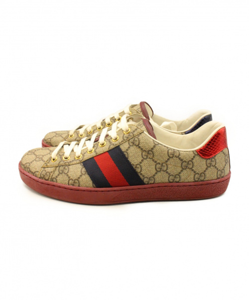 GUCCI（グッチ）GUCCI (グッチ) ウェブラインGGスニーカー ベージュ サイズ:8 1/2の古着・服飾アイテム