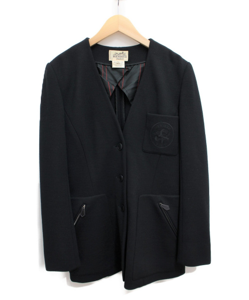 HERMES（エルメス）HERMES (エルメス) ノーカラージャケット ブラック サイズ:40の古着・服飾アイテム