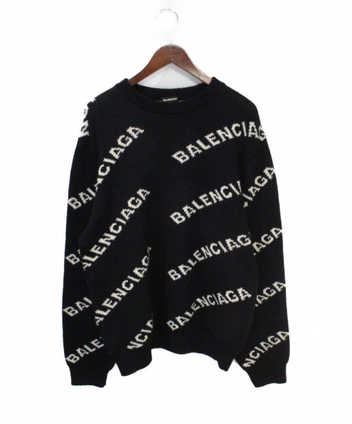 BALENCIAGA（バレンシアガ）BALENCIAGA (バレンシアガ) オールオーバー ロゴ セーター ブラック サイズ:Lの古着・服飾アイテム