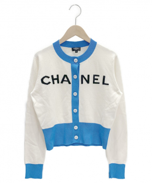 CHANEL（シャネル）CHANEL (シャネル) ロゴカーディガン ホワイト×スカイブルー サイズ:36 2019年春夏コレクションの古着・服飾アイテム