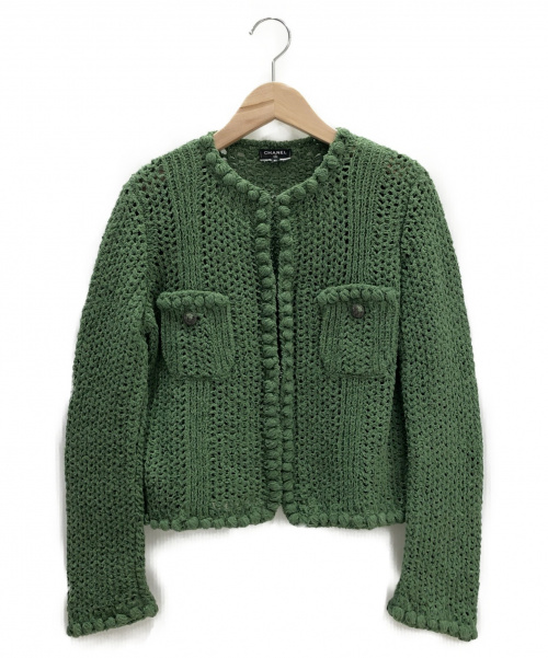 CHANEL（シャネル）CHANEL (シャネル) 鍵編みニットジャケット グリーン サイズ:36の古着・服飾アイテム
