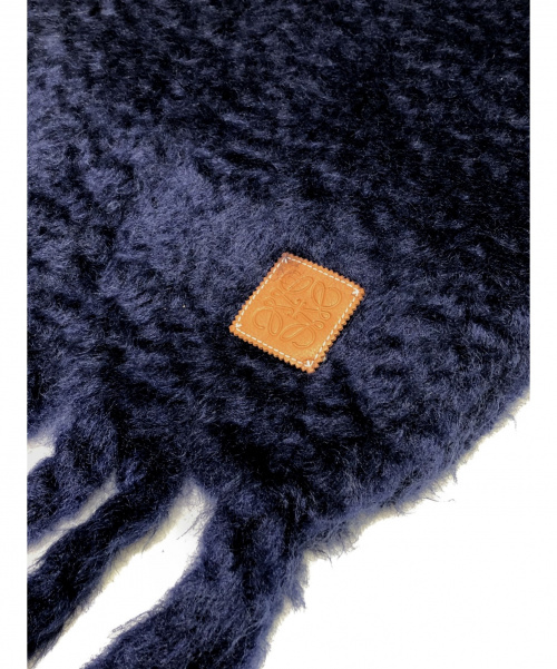 LOEWE（ロエベ）LOEWE (ロエベ) アナグラムパッチモヘヤウールマフラー ネイビー モヘア×ウールの古着・服飾アイテム