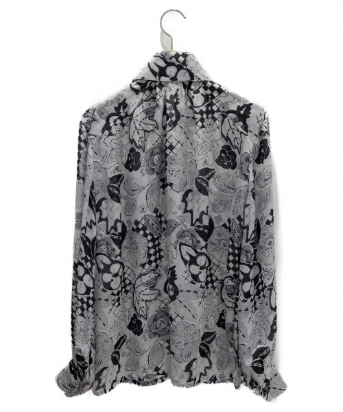 CHANEL（シャネル）CHANEL (シャネル) シルクシャツ ブラック×グレー サイズ:34 カメリア柄 シルク100%の古着・服飾アイテム
