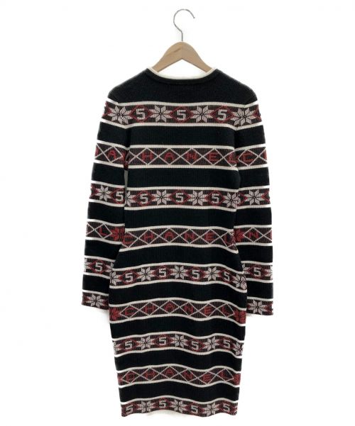 CHANEL（シャネル）CHANEL (シャネル) ノルディック柄ニットワンピース ブラック×レッド サイズ:34の古着・服飾アイテム