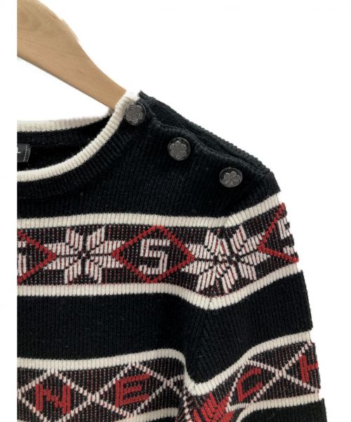 CHANEL（シャネル）CHANEL (シャネル) ノルディック柄ニットワンピース ブラック×レッド サイズ:34の古着・服飾アイテム