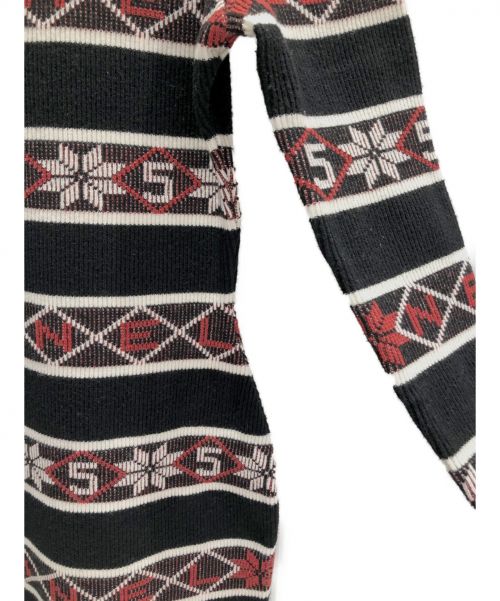 CHANEL（シャネル）CHANEL (シャネル) ノルディック柄ニットワンピース ブラック×レッド サイズ:34の古着・服飾アイテム