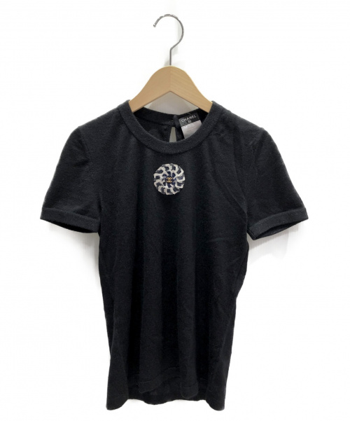 CHANEL（シャネル）CHANEL (シャネル) フラワーココマーク半袖ニット ブラック サイズ:34の古着・服飾アイテム
