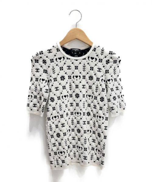CHANEL（シャネル）CHANEL (シャネル) スノーココマーク半袖ニット ホワイト サイズ:34の古着・服飾アイテム