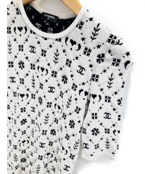 CHANEL（シャネル）CHANEL (シャネル) スノーココマーク半袖ニット ホワイト サイズ:34の古着・服飾アイテム