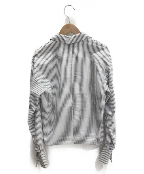 CHANEL（シャネル）CHANEL (シャネル) ココマークボタンシャツジャケット ホワイト×グレー サイズ:34 ストライプの古着・服飾アイテム