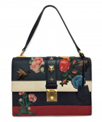 GUCCIグッチ）の古着「キャットロックレザーハンドバッグ」｜ネイビー