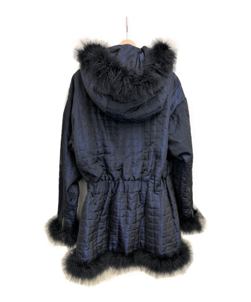 CHANEL（シャネル）CHANEL (シャネル) ファー付キルティングシルクジャケット ネイビー サイズ:34の古着・服飾アイテム