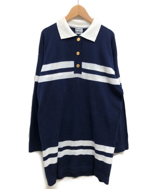 CHANEL（シャネル）CHANEL (シャネル) ニットポロシャツワンピース ネイビー×ホワイト サイズ:Lの古着・服飾アイテム