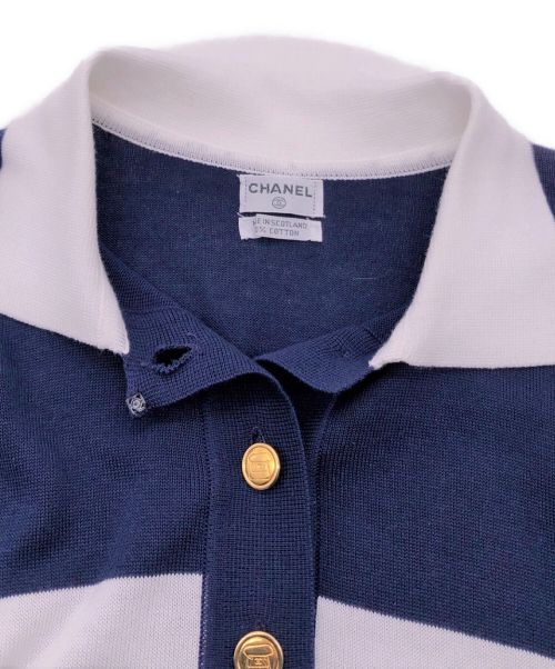 CHANEL（シャネル）CHANEL (シャネル) ニットポロシャツワンピース ネイビー×ホワイト サイズ:Lの古着・服飾アイテム