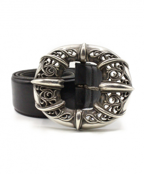 CHROME HEARTS（クロムハーツ）CHROME HEARTS (クロムハーツ) レザーベルト ブラック サイズ:36インチ SILVER925×レザーの古着・服飾アイテム
