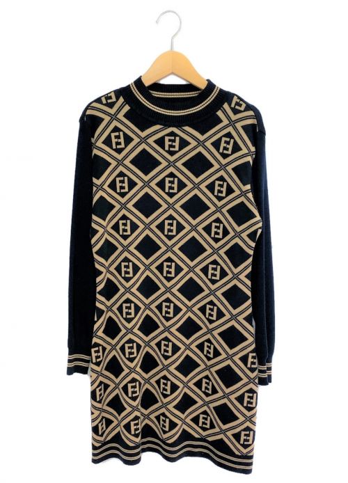 FENDI（フェンディ）FENDI (フェンディ) ニットワンピース ブラック×ベージュ サイズ:-の古着・服飾アイテム