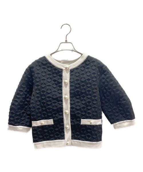 CHANEL（シャネル）CHANEL (シャネル) 5分袖ノーカラージャケット ホワイト×ブラック サイズ:34の古着・服飾アイテム