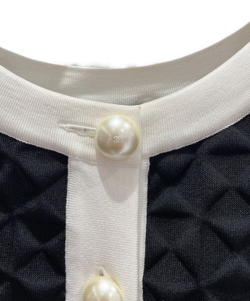 CHANEL（シャネル）CHANEL (シャネル) 5分袖ノーカラージャケット ホワイト×ブラック サイズ:34の古着・服飾アイテム
