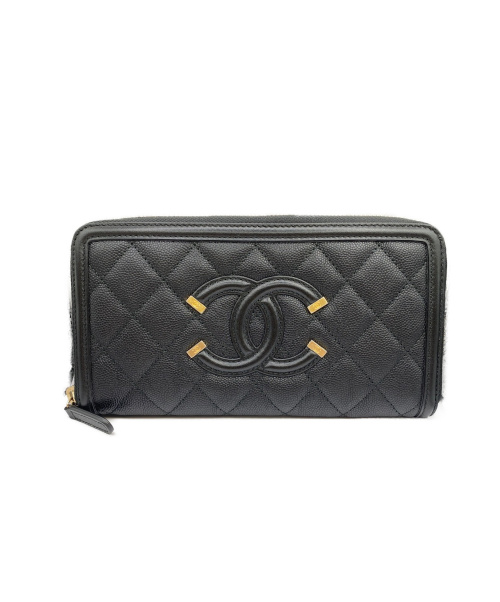 CHANEL（シャネル）CHANEL (シャネル) 長財布 ブラック 未使用品 A84449 キャビアスキン 25614763の古着・服飾アイテム