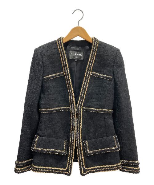 CHANEL（シャネル）CHANEL (シャネル) ココマークボタンツイードジャケット ブラック サイズ:36の古着・服飾アイテム
