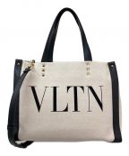 VALENTINOヴァレンティノ）の古着「ガラヴァーニVLTN ロックスタッズ2WAYトートバッグ」｜アイボリー×ブラック