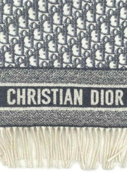 Dior（ディオール）Dior (ディオール) オブリークカシミヤマフラー ホワイト×ネイビー サイズ:-の古着・服飾アイテム