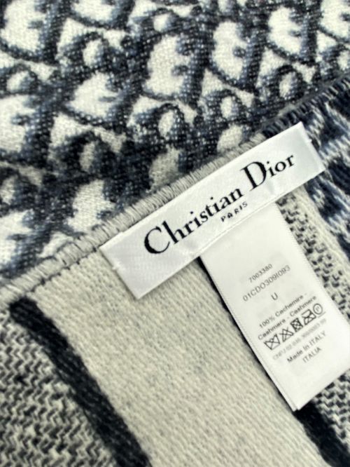 Dior（ディオール）Dior (ディオール) オブリークカシミヤマフラー ホワイト×ネイビー サイズ:-の古着・服飾アイテム