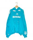 BALENCIAGAバレンシアガ）の古着「Destroyed Hoodie」｜ブルー