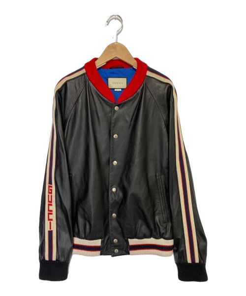 GUCCI（グッチ）GUCCI (グッチ) HOOLYWOOD アップリケ シープ レザー ジャケット ブラック サイズ:XLの古着・服飾アイテム