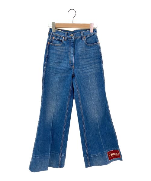 GUCCI（グッチ）GUCCI (グッチ) GUCCI Label付き ウォッシュドデニムフレアパンツ ブルー サイズ:22インチ/イタリアサイズの古着・服飾アイテム