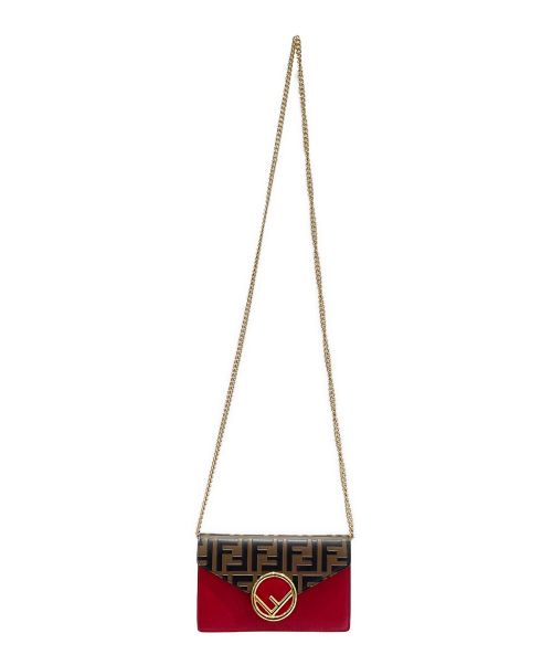FENDI（フェンディ）FENDI (フェンディ) チェーンショルダーバッグ レッド×ブラウン サイズ:-の古着・服飾アイテム