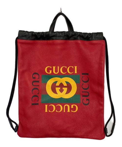 GUCCI（グッチ）GUCCI (グッチ) Gucci プリント ドローストリング バックパック レッド サイズ:-の古着・服飾アイテム