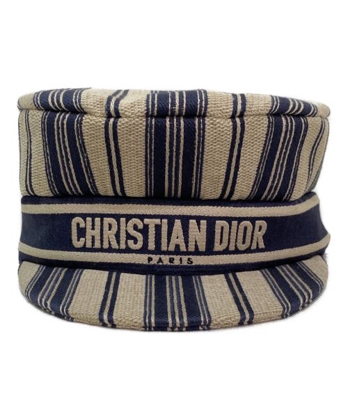 Christian Dior（クリスチャン ディオール）Christian Dior (クリスチャン ディオール) ロゴストライプキャスケット ネイビー サイズ:57の古着・服飾アイテム