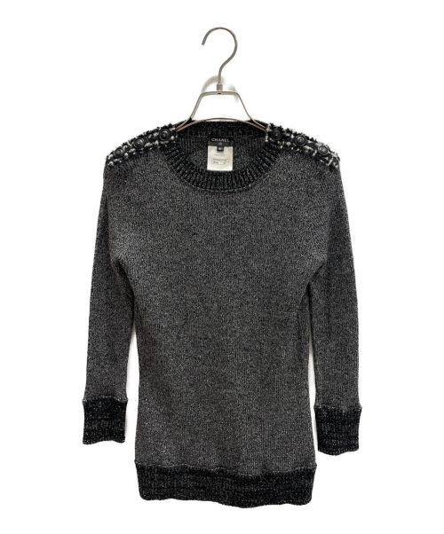 CHANEL（シャネル）CHANEL (シャネル) ショルダーココマークボタンラメクルーネックニット ブラック サイズ:36の古着・服飾アイテム