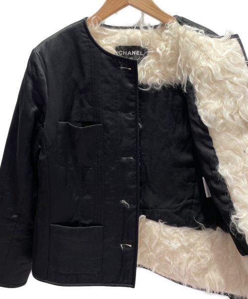 CHANEL（シャネル）CHANEL (シャネル) ノーカラーモヘアジャケット ブラック サイズ:38の古着・服飾アイテム