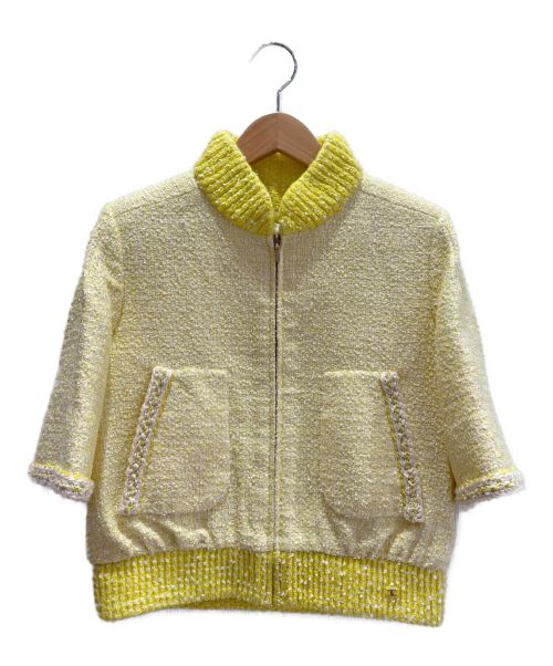 CHANEL（シャネル）CHANEL (シャネル) ツイードセットアップ ブルゾン&ワイドパンツ イエロー サイズ:36＆38の古着・服飾アイテム