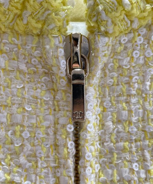 CHANEL（シャネル）CHANEL (シャネル) ツイードセットアップ ブルゾン&ワイドパンツ イエロー サイズ:36＆38の古着・服飾アイテム