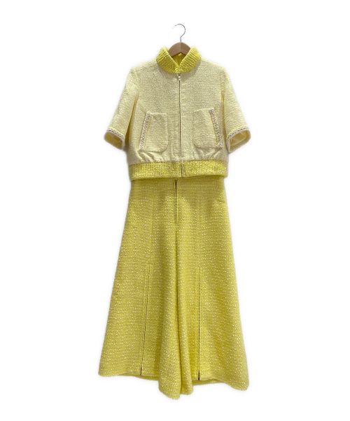 CHANEL（シャネル）CHANEL (シャネル) ツイードセットアップ ブルゾン&ワイドパンツ イエロー サイズ:36＆38の古着・服飾アイテム