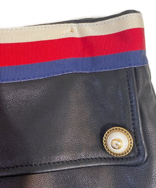 GUCCI（グッチ）GUCCI (グッチ) トリコロールラインレザースカート ブラック サイズ:44の古着・服飾アイテム