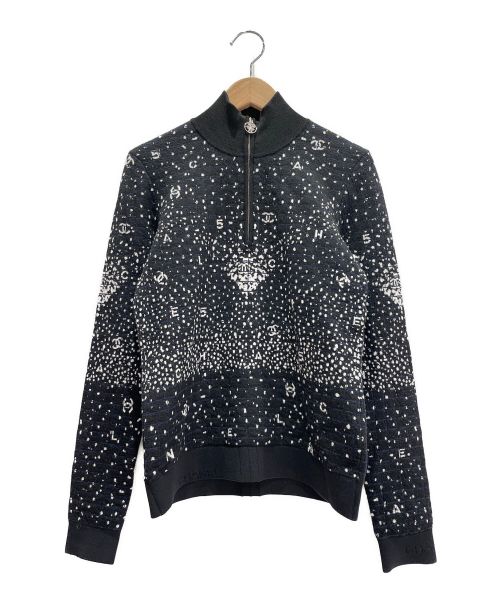 CHANEL（シャネル）CHANEL (シャネル) ロゴニットハーフジッププルオーバー ブラック サイズ:34の古着・服飾アイテム