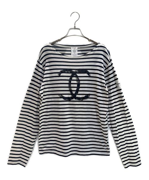 CHANEL（シャネル）CHANEL (シャネル) ココマークボーダーカットソー ホワイト×ブラック サイズ:Mの古着・服飾アイテム