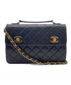 CHANELシャネル）の古着「ダブルココ チェーンショルダーバッグ」｜ブラック